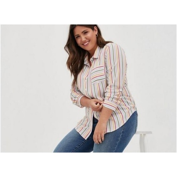 torrid Tops - Torrid NWT Shirt Top Womens 3X Lizzie Rayon Crepe Button Up Long Sleeve Striped‎